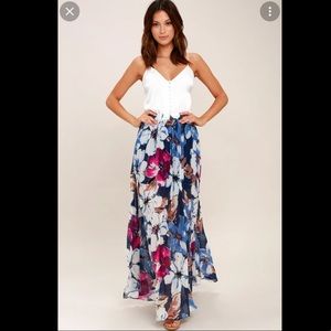 Twilight temptation navy blue floral maxi skirt